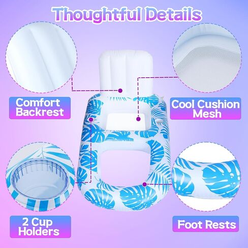 Inflatable Pool Floats Chair with Lights - Large Adults Rafts Lounge with Cup Holders, Color Light Up Battery Powered Summer Lake Beach Swimming Water Floaties Sofa Party Toy Relaxing Fun in Kuwait