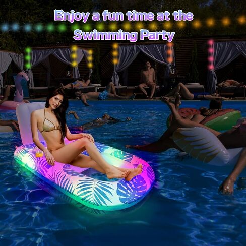 Inflatable Pool Floats Chair with Lights - Large Adults Rafts Lounge with Cup Holders, Color Light Up Battery Powered Summer Lake Beach Swimming Water Floaties Sofa Party Toy Relaxing Fun in Kuwait