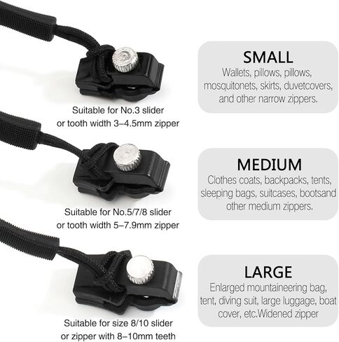 طقم إصلاح سحاب عالمي من TECHPLUS، سحاب منزلق - استبدال سحب سحاب فوري للسترات والأمتعة والحقائب وحقائب الظهر والمعاطف والأحذية - حزمة من 6 باللون الأسود in Kuwait