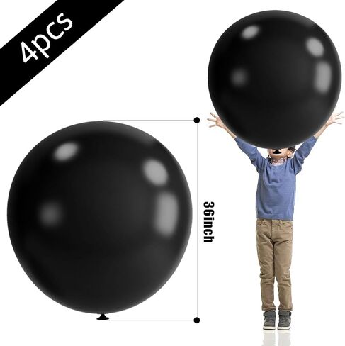 AMOR PRESENT 4PCS Large Balloons, 36inch Black Giant Balloons Jumbo Balloons Latex Balloons for Birthday Wedding Engagement Graduation Anniversary Decorations in Saudi Arabia