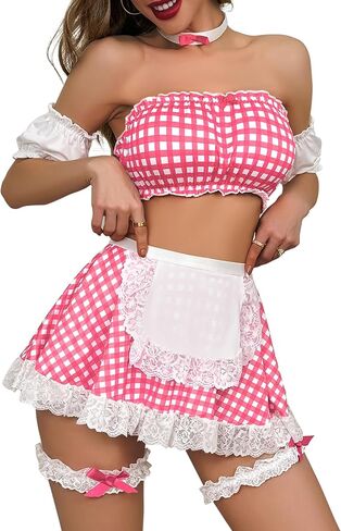 Genhoo Sexy Lingerie for Women Naughty Outfits Dress Up Crop Top Mini Skirt Set Lingerie Set Holiday Outfits Blue M in Saudi Arabia