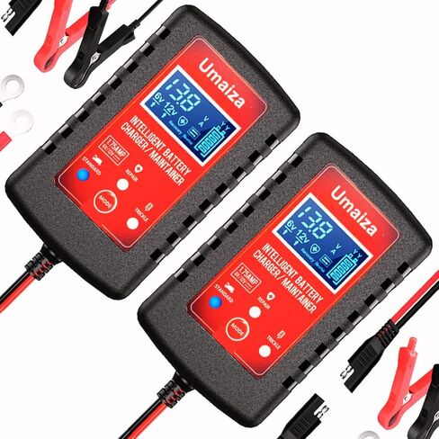 2-Pack 1.75-Amp Car Battery Charger, 6V and 12V Smart Fully Authomatic Maintainer Set, Trickle Charger, Battery Desulfator for Motorcycle, Car, Boat, Lawn Mower, Marine Lead Acid Batteries, U12 in Saudi Arabia