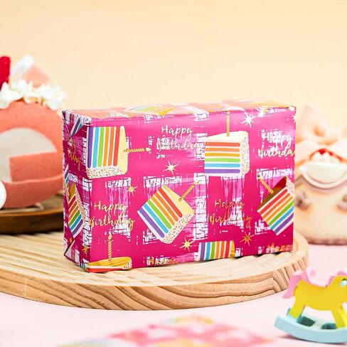 Retrify Reversible Wrapping Paper Roll - 17 Inch X 32.8 Feet - Colorful Cakes Diamond Ring Design Wedding Gift Wrap Paper for Bridal Shower, Engagement, Party, Celebration in Saudi Arabia