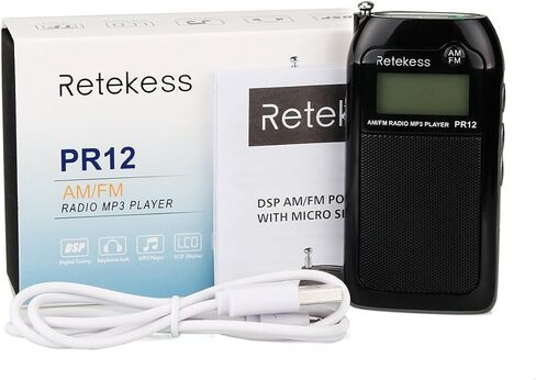 Retekess PR12 Portable Pocket Radio AM FM, Small Personal Radio, Digital AM FM Radio with Headphone Socket, Micro SD, Clear Display for Walking (White) in Saudi Arabia