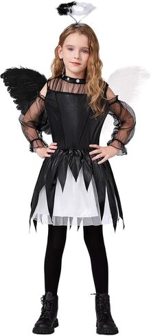 Girls Angel Costumes Halloween Fallen Angel Dress Up with Wings and Headband 5-14Years in Kuwait