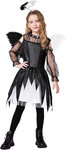 Girls Angel Costumes Halloween Fallen Angel Dress Up with Wings and Headband 5-14Years in Kuwait