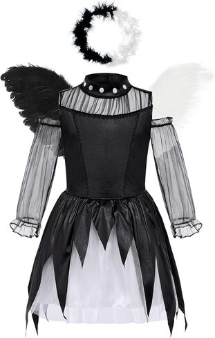Girls Angel Costumes Halloween Fallen Angel Dress Up with Wings and Headband 5-14Years in Kuwait
