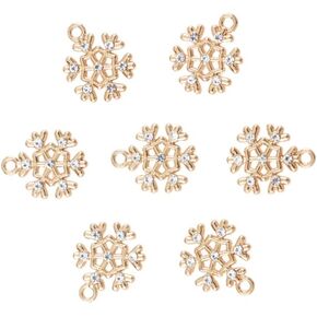 Amosfun 10pcs Christmas Snowflake Pendant Gold Rhinestone Snowflake Charms for Crafting Bracelet Necklace Jewelry Making (15x18cm)