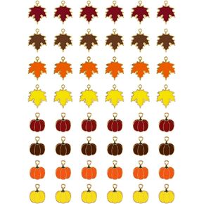 AIEX 48pcs Fall Charm Pendants, Fall Maple Leaf Charms Enamel Halloween Pendant Pumpkin Thanksgiving Autumn Charms for Jewelry Making Keychain Making DIY Craft (Multi-color)