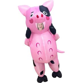 Camlinbo Inflatable Pig Costume for Adult Unisex Halloween Pink Full Body Blows Up Animal Pig Inflatable Costume Funny Halloween Dress Up for Cosplay Party