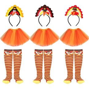 Suhine 9 Pcs Thanksgiving Turkey Costume for Women Turkey Trot Tutus Headband Running Mid Calf Sock for Woman Thanksgiving
