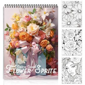 Flower Sprite Coloring Book for Adult Spiral Bound Coloring Books for Women Lay Flat 24 Pages One Sided Design Gift for Adult to Relax and Relieve Anxiety