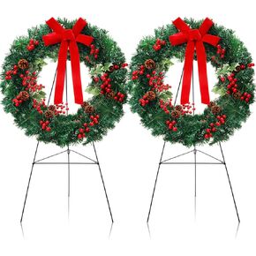 مجموعة إكليل المقبرة التذكارية لعيد الميلاد من Crowye مكونة من 4 قطع تتضمن قطعتين من إكليل عيد الميلاد مقاس 20 بوصة وقطعتين حامل حامل مقاس 30 بوصة للعطلات في الخارج لتزيين إكليل الفناء لشاهد القبر في الهواء الطلق (كلاسيكي) in Kuwait