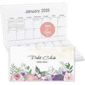 KONVINIT Pocket Calendar 2024-2025 for Purse, Small Pocket Planner 3.5"×6.5" - From March 2024 to December 2025 Daily Monthly Agenda 2024 with PVC Cover for Planning