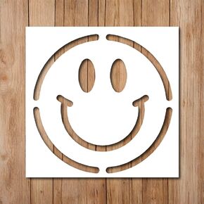 Smiley Face Stencil - Inspirational Street Art Graffiti Stencils for Painting on Wood, Glass, Wall, Rock, Walls, Glassware, Canvas - Inspirational Street Art Graffiti Stencil (8x8), white