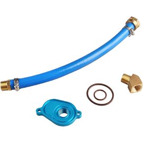 مجموعة تدفق مبرد الزيت WATERWICH 6.0L مع محول أنودة الألومنيوم الأزرق متوافق مع Ford 2003 2004 2005 2006 2007 2008 2009 2010 Diesel