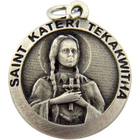 Shomali Catholic Gift 1 Inch Pewter Saint St Kateri Tekakwitha 3rd Class Relic Medal Pendant Religious Jewelry