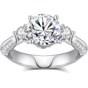 Moissanite Rings for Women 3 Stone Engagement Promise Rings S925 Sterling Silver 18K White Gold Plated Rings for Wedding Anniversary
