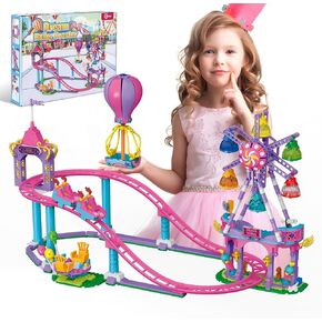 Friends Roller Coaster Building Set, Girls 6-12 Amusement Park Ferris Wheel STEM Architecture Building Block Toys Pink Princess Party Favors Birthday Gift Idea for Kids Girls Boys Aged 6 8 10 12