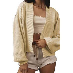 Women's Open Front Cropped Cardigan Lightweight Fall Long Sleeve Waffle Knit Cardigans