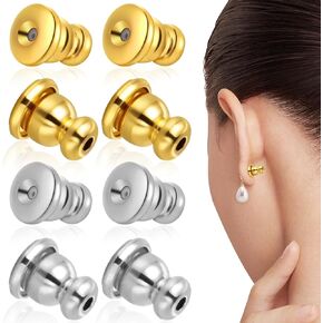 Earring Backs - 8pcs Locking Earring Backs for Studs, Hypoallergenic 18k Gold Colour Retention Earring Backs Replacements for Studs Droopy Ears (Gold and Silver)