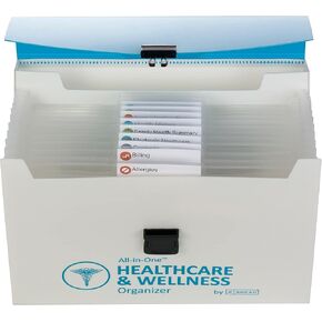 Smead All-in-One Healthcare & Wellness Organizer, 13 Pockets, Letter Size, Latch Closure, Poly White/Teal (92012)