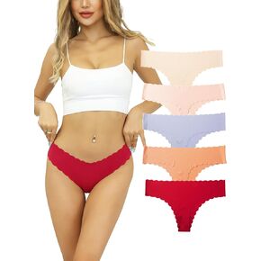 DingLu 5 Pack Seamless Thongs for Women No Show Ladies Underwear Sexy Breathable Women's Thong Panties