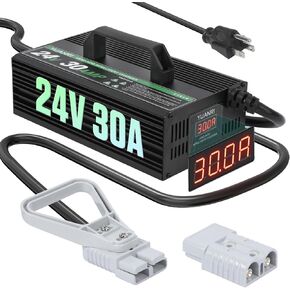 Forklift Battery Charger 24V 30A Smart Forklift Charger with LCD Display 24 Volt Battery Charger 30 AMP 24 Volt Trickle Charger with Anderson Plug for Lead Acid Battery Forklift, Pallet Jack, Scrubber