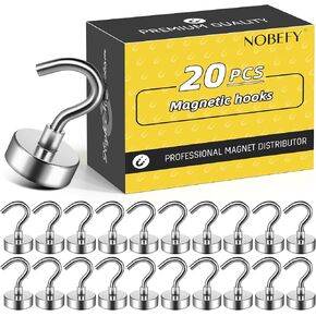 NOBEFY 20 Pack Magnetic Hooks Heavy Duty, 22Lbs Magnetic Hooks for Hanging, Strong Cruise Magnetic Hooks, Magnet Hook for Kitchen, Garage, Office