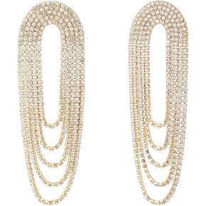 Madison Tyler Rhinestone Earrings Dangling for Women | Gold Crystal Tassel Long Sparkle Dangle Earrings for Bride Bridesmaid | Wedding Party Prom Earrings