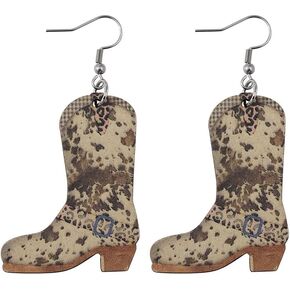 Western Country Cool Cowgirl Cowboy Boot Hat Double-sided Print Lightweight Wooden Drop Dangle Earrings Y2K Boho Vintage Party Cute Jewelry for Women