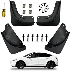 Mud Flaps Compatible with Tesla Model Y 2020-2024 No Drilling No Tape All Weather Mudguards Splash Guards with Install Kit for Model Y Exterior Accessories Set of 4
