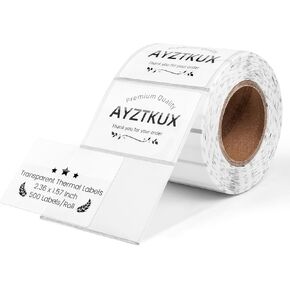 Clear Thermal Labels, 2.36 x 1.57 Inches 500 Pcs Thermal Sticker Labels, Printable Waterproof Thermal Label Stickers Rectangle for Small Business, Labeling