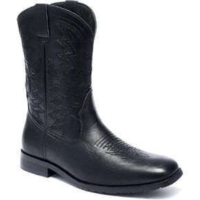 Metrocharm Men's Cowboy Western-02 Embroidered Square Toe Mid-Calf Boots