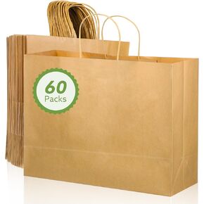 woric 60 PCS White Paper Bags with Handles, Christmas Gift Bag 16 x 6 x 12 inch Large Gift Bag Bulk Shopping Bags for Grocery Small Business
