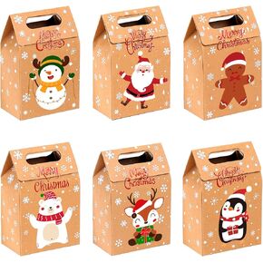 JOICEE Christmas Kraft Paper Gift Boxes 24pcs Xmas Goodies Treat Candy Bags Boxes for Christmas Party Favor