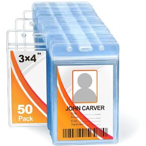50 Pcs Clear Plastic Extra Thick Vertical ID Badge Holders 3x4 Inch Resealable Waterproof Name Badge Holder Bank ID Card Protector