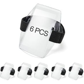 6Pcs Arm Badge Holder Armband ID Card Holder Waterproof Armband Badge with Adjustable Elastic Strap for Office Staff, Students, Employees, Universal Size, Transparent