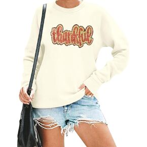 VILOVE Thankful Sweatshirt Women Thanksgiving Sweatshirt Thankful And Blessed Hoodie Fall Long Sleeve Pullover