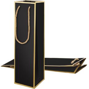 Wine Gift Bags 2 PCS Luxury Wine Bottle Gift Bags, 4"X4"X13.8" Reusable Liquor Bags with Gold Foil Print, Gold Foil Black Wine Bags for Party Wedding Party Anniversary Champagne Wine Bags with Handles