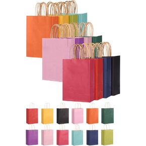 Moretoes 36pcs Paper Gift Bags, 5.9 x 3.15 x 8.25 Inch Small Bulk Party Favor Bags Goodie Bags with Handles for Kids Birthday, Baby Shower, Crafts, Christmas Party Supplies (12 Colors)
