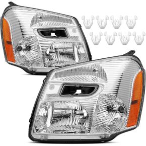Headlight Assembly Compatible with 2005-2009 Chevy Equinox SUV, Halogen Headlamp OE Replacement with Chrome Housing Amber Reflector,1x Pair head light assembly set