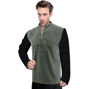 Men's Renaissance Fake Two Piece Shirt, Retro Lace-up Style for Medieval, Viking, Hippie and Halloween Cosplay