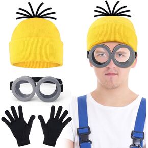 Halloween Costumes Accessories Steampunk Goggles Yellow Beanie Hat Striped Scarf Black Gloves Adult Cosplay Supplies