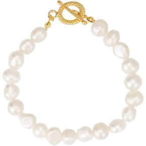 Sylph 6-7mm Natural Freshwater Pearl Bracelet for Women Baroque Pearl Bracelet Gold Link Chain Bracelet Stretchy Beaded Baroque Pearl Bracelet Pearls O/T & Slider Chain Ladies Wife