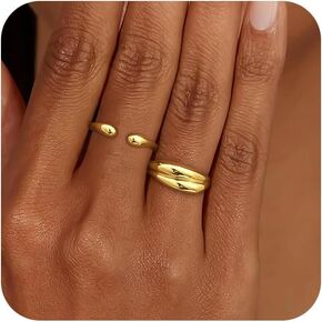 Moodear Stackable Gold Chunky Rings for Women Non Tarnish Rings Dainty 14K Gold Plated Stacking Rings Thumb Ring Set Trendy Jewelry Gift for Women Size 6-10