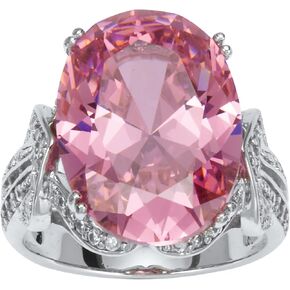 PalmBeach Platinum-Plated Oval Shaped Pink Cubic Zirconia Ring Sizes 6-10