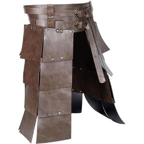 GORGECRAFT Medieval Faux Leather Thigh Armor Retro Double Sides Viking Leg Waist Armor Protector with Wide Belt Mercenary Knights Skirt Armor for LARP Men Halloween Cosplay Costume Coffee Color