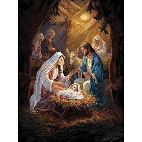 LWZAYS Nativity Scene Paint by Number Kit for Adults Canvas,Christmas Jesus Born Paint by Numbers for Adults Beginners Canvas, Christian Religious Painting by Numbers for Gift Decor - 16x20Inch
