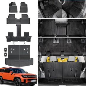 Cargo Mat for 2024 2025 Hyundai Santa Fe (Fit Hybrid and Fuel), All-Weather TPE 2-in-1 Cargo Liner with Backrest Mats Protector for Santa Fe Accessories (Trunk Mat with Backrest Mat)